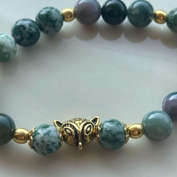 Tree agate dendritic India agate fox head face ONE stretch bracelet NEW reiki me - Picture 5 of 10
